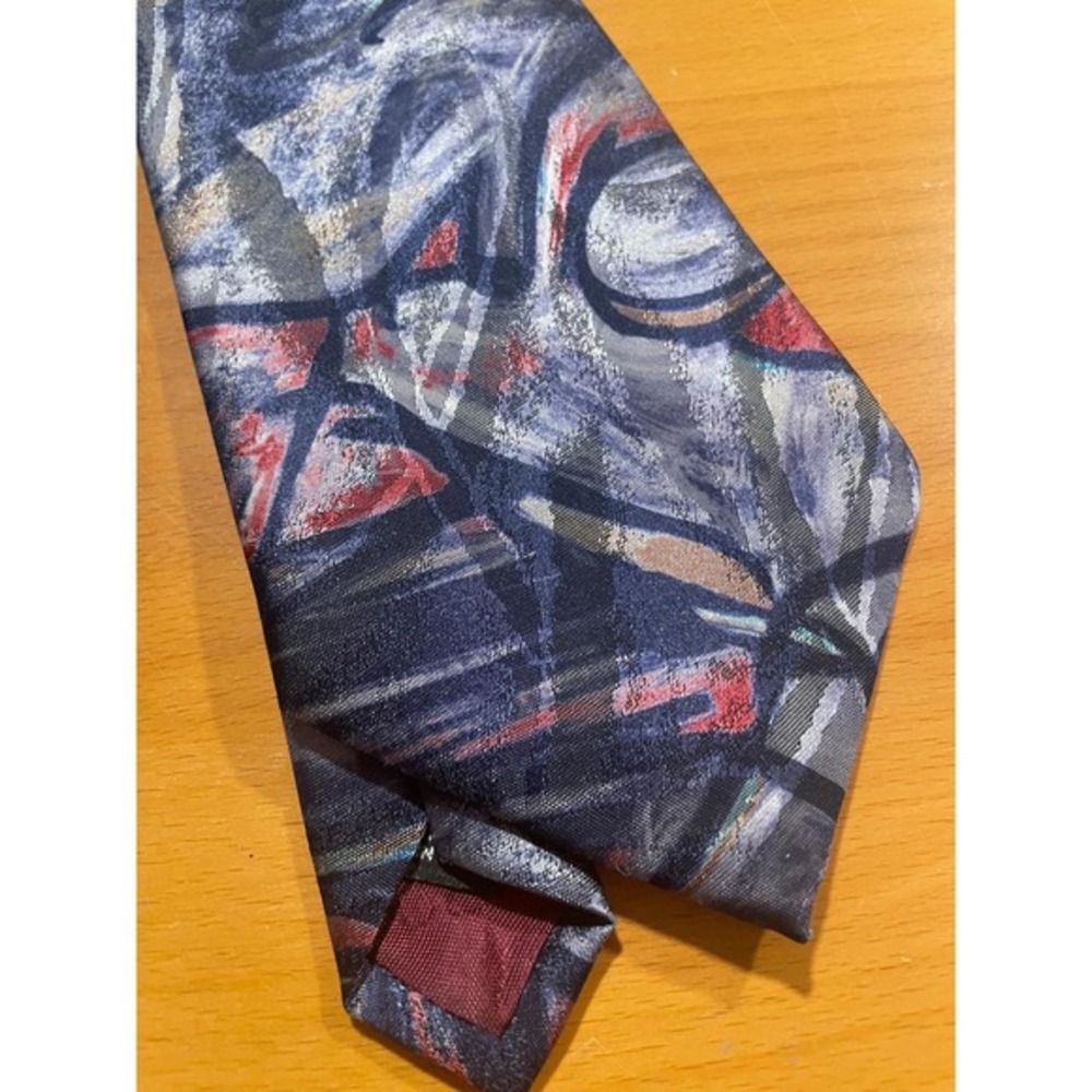 Vintage 90s Don Loper Beverly Hills‎ Necktie Abstract Art Deco Navy Grey Red USA